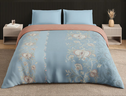 Spaces Neo Light Aqua Ornate 100% Cotton Double Quilt - 88 x 106 Inches