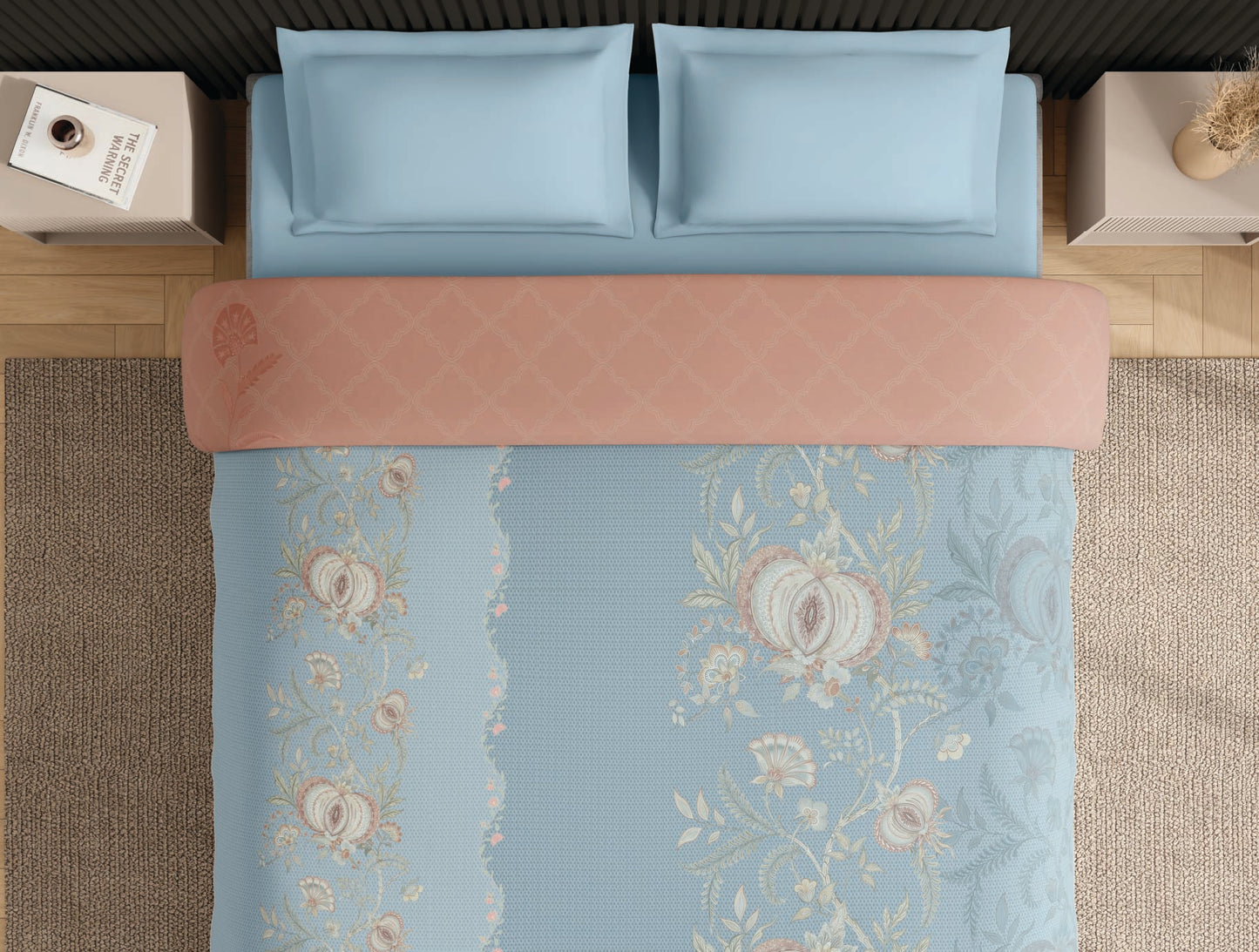 Spaces Neo Light Aqua Ornate 100% Cotton Double Quilt - 88 x 106 Inches