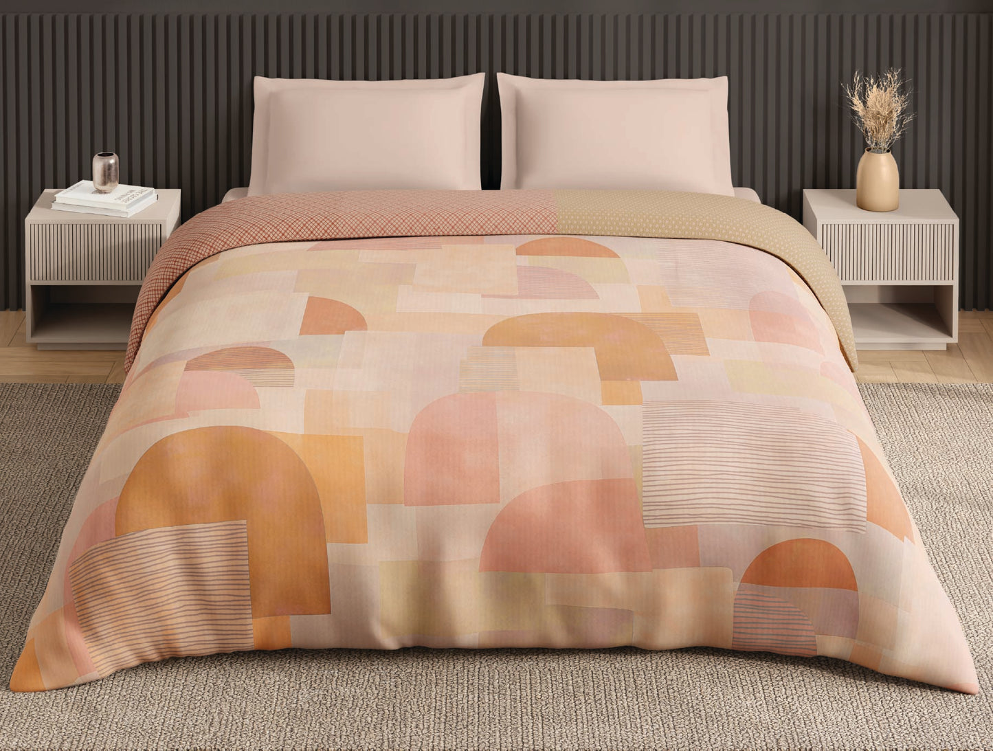 Spaces Neo Light Beige Geometric 100% Cotton Double Quilt - 88 x 106 Inches