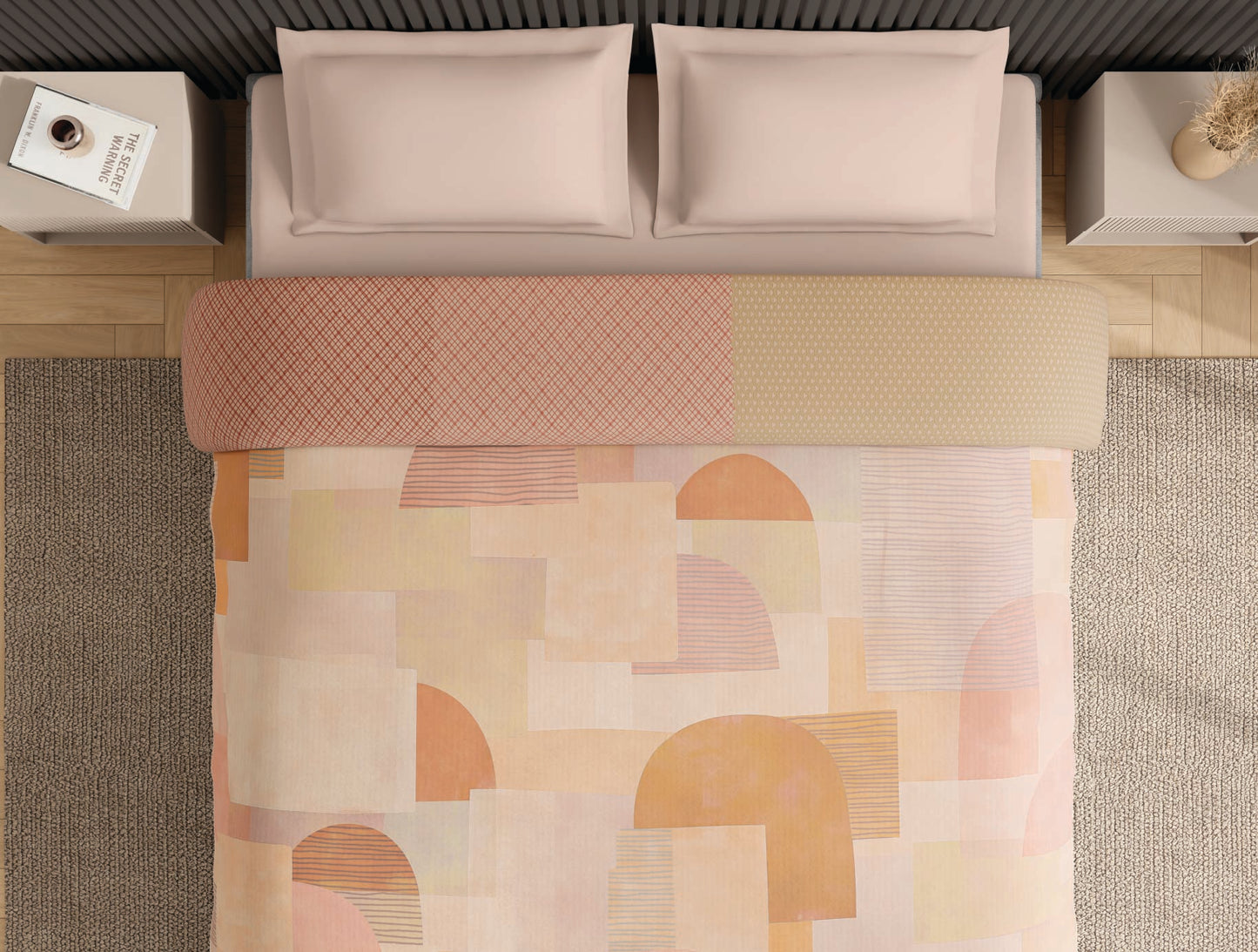 Spaces Neo Light Beige Geometric 100% Cotton Double Quilt - 88 x 106 Inches
