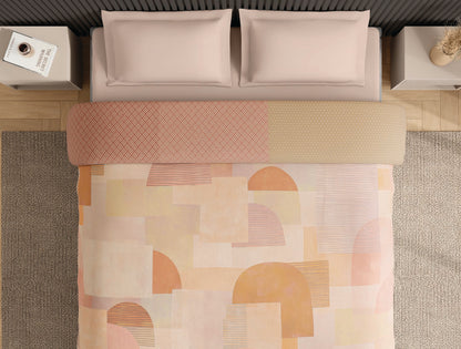 Spaces Neo Light Beige Geometric 100% Cotton Double Quilt - 88 x 106 Inches