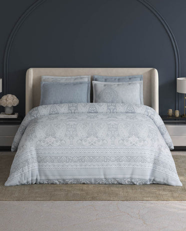 Spaces Meraki Light Grey 100% Cotton 300 TC Floral Premium Large Bedsheet with 4 Pillow Covers - 108 x 108 Inches