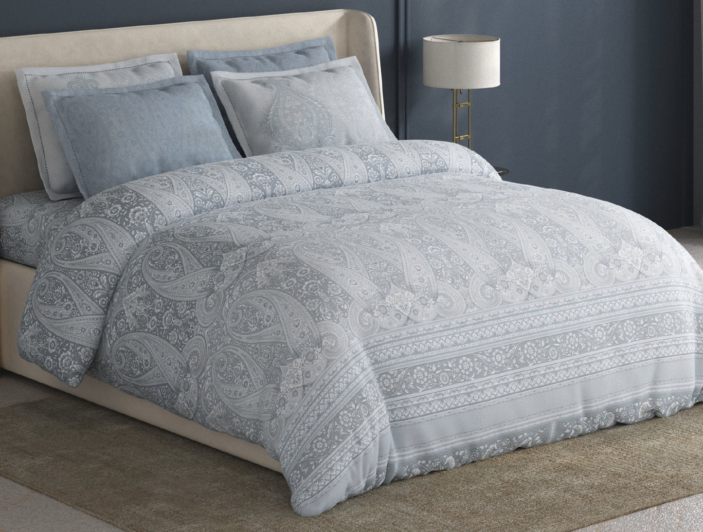 Spaces Meraki Light Grey 100% Cotton 300 TC Floral Premium Large Bedsheet with 4 Pillow Covers - 108 x 108 Inches