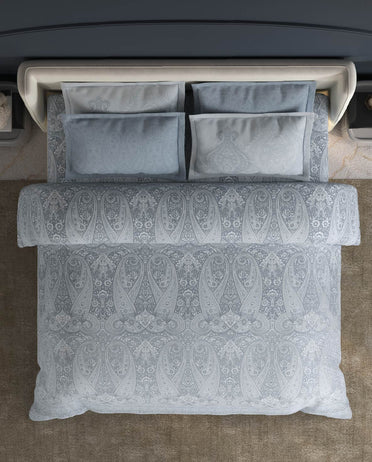Spaces Meraki Light Grey 100% Cotton 300 TC Floral Premium Large Bedsheet with 4 Pillow Covers - 108 x 108 Inches