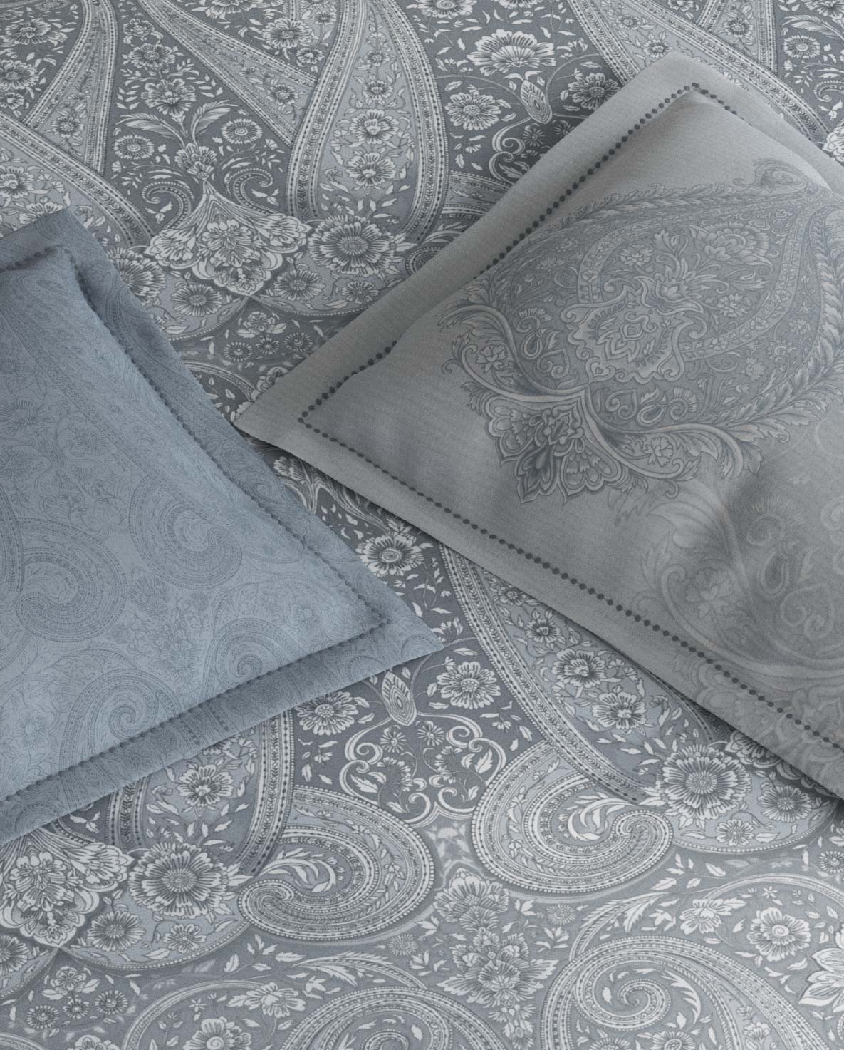 Spaces Meraki Light Grey 100% Cotton 300 TC Floral Premium Large Bedsheet with 4 Pillow Covers - 108 x 108 Inches