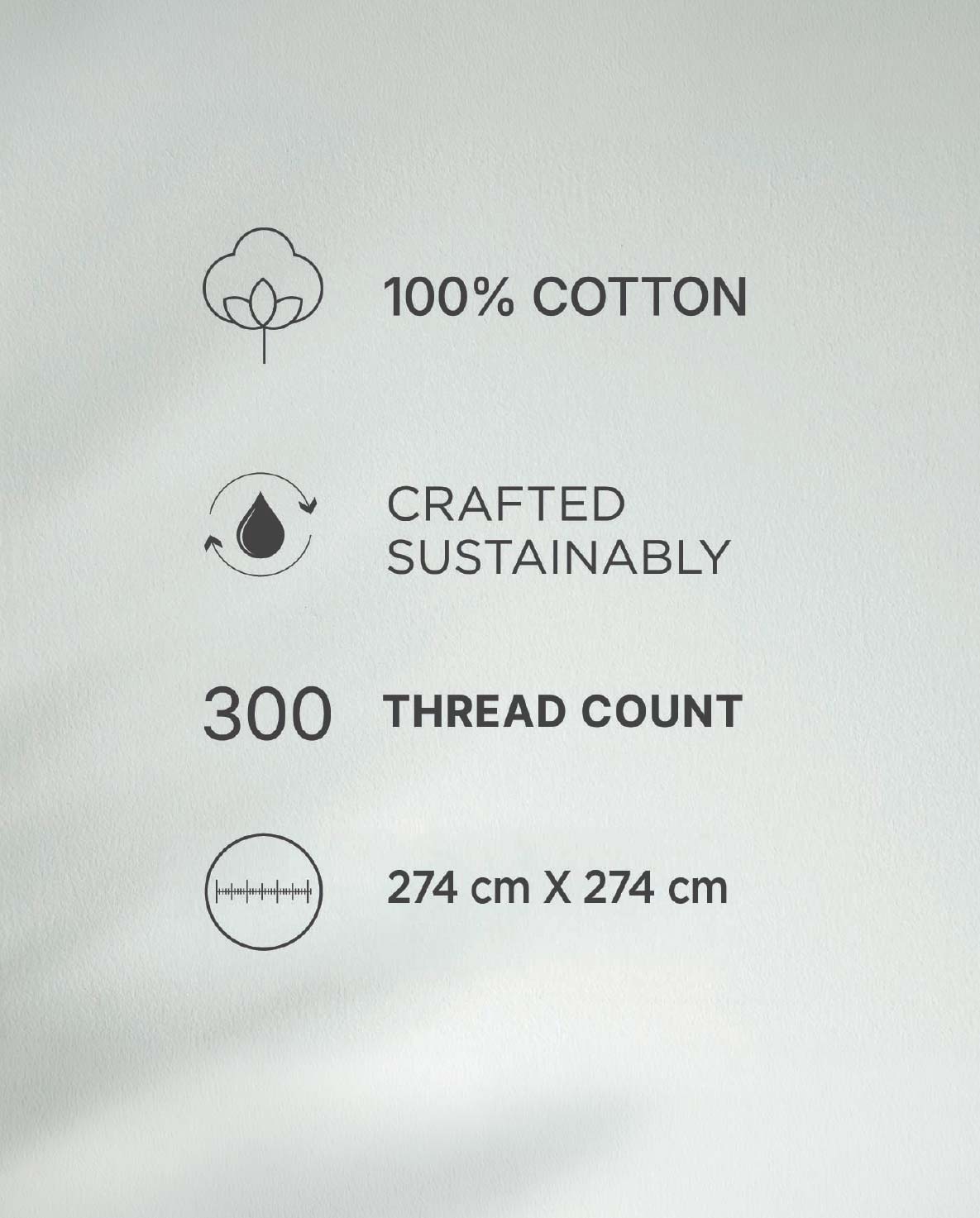 Spaces Meraki Light Grey 100% Cotton 300 TC Floral Premium Large Bedsheet with 4 Pillow Covers - 108 x 108 Inches