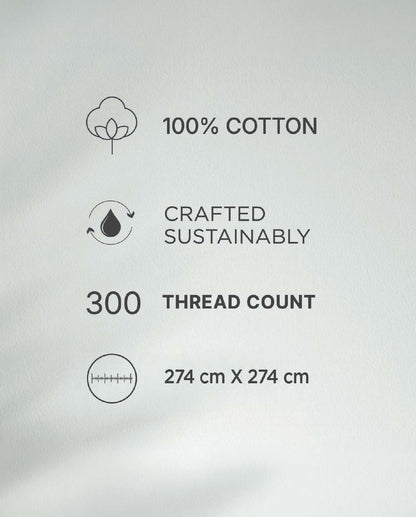 Spaces Meraki Light Grey 100% Cotton 300 TC Floral Premium Large Bedsheet with 4 Pillow Covers - 108 x 108 Inches