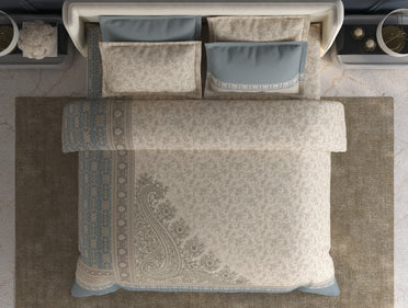 Spaces Meraki Cream 100% Cotton 300 TC Floral Premium Large Bedsheet with 4 Pillow Covers - 108 x 108 Inches