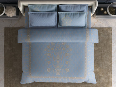 Spaces Meraki Airy Blue 100% Cotton 300 TC Floral Premium Large Bedsheet with 4 Pillow Covers - 108 x 108 Inches