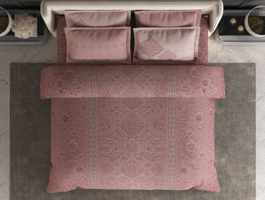 Spaces Meraki Blush 100% Cotton 300 TC Floral Premium Large Bedsheet with 4 Pillow Covers - 108 x 108 Inches