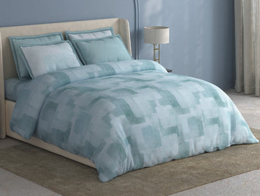 Spaces Meraki Light Blue 100% Cotton 300 TC Abstract Premium Large Bedsheet with 4 Pillow Covers - 108 x 108 Inches