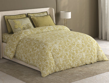 Spaces Meraki Dark Yellow 100% Cotton 300 TC Floral Premium Large Bedsheet with 4 Pillow Covers - 108 x 108 Inches