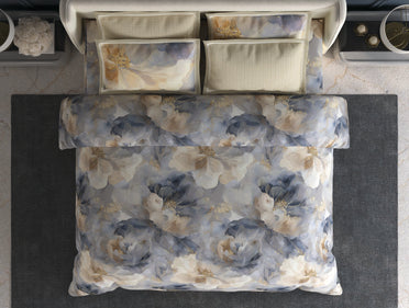 Spaces Meraki Harbor Mist 100% Cotton 300 TC Floral Premium Large Bedsheet with 4 Pillow Covers - 108 x 108 Inches
