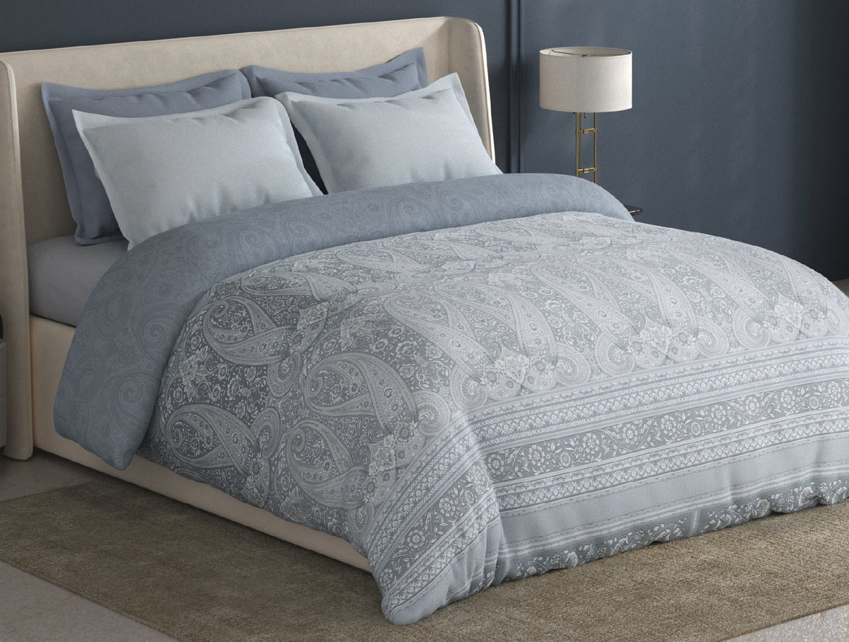 Spaces Meraki Light Grey Floral 100% Cotton 300 TC Double Quilt - 88 x 106 Inches