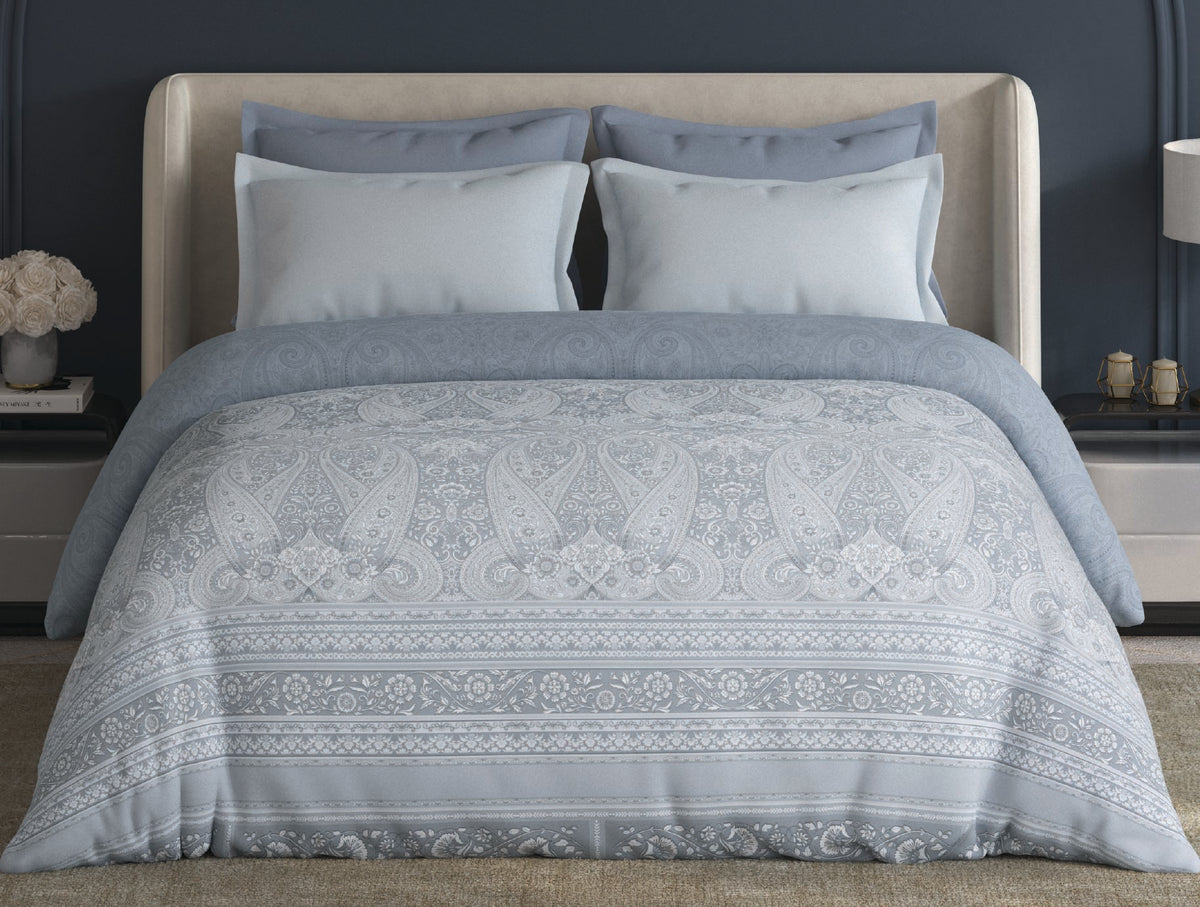 Spaces Meraki Light Grey Floral 100% Cotton 300 TC Double Quilt - 88 x 106 Inches