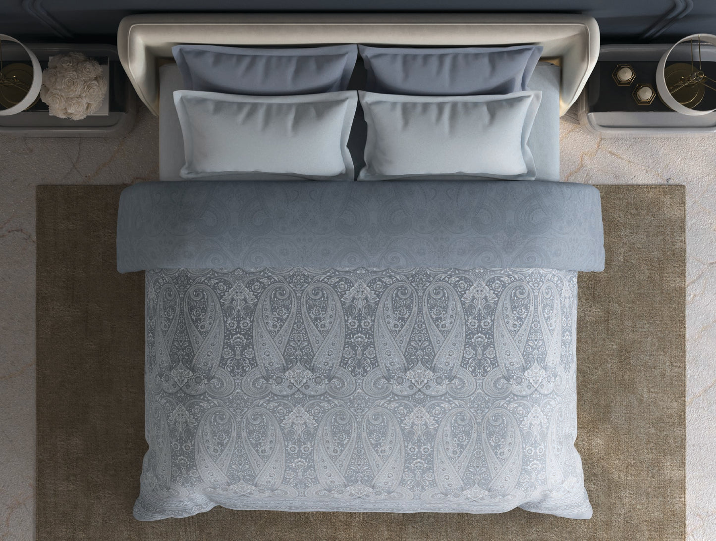 Spaces Meraki Light Grey Floral 100% Cotton 300 TC Double Quilt - 88 x 106 Inches