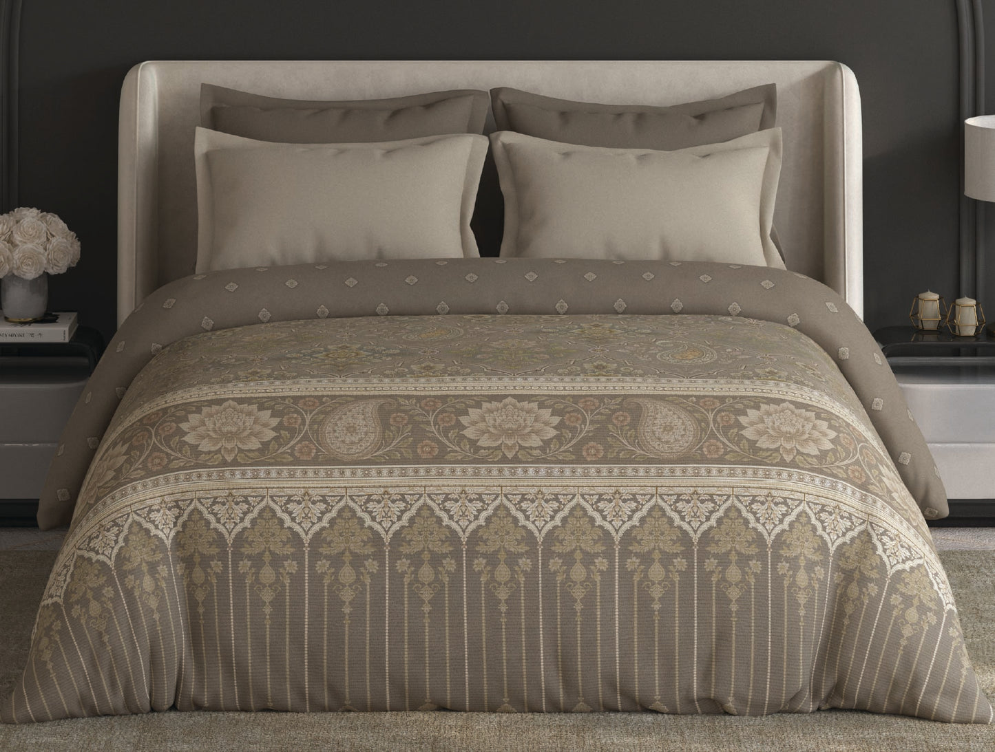 Spaces Meraki Light Taupe Floral 100% Cotton 300 TC Double Quilt - 88 x 106 Inches