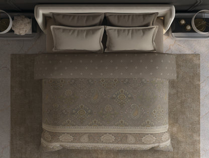 Spaces Meraki Light Taupe Floral 100% Cotton 300 TC Double Quilt - 88 x 106 Inches