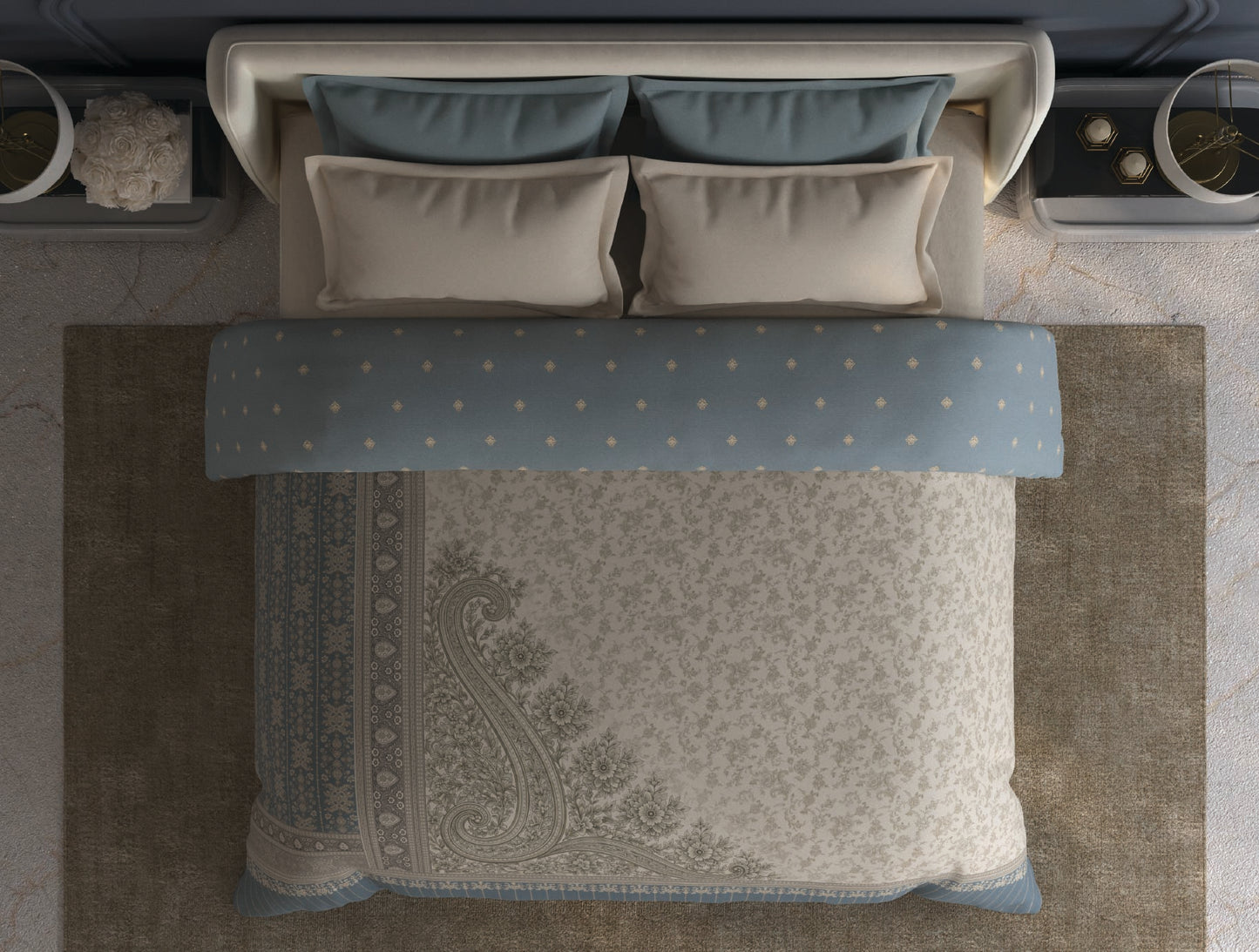 Spaces Meraki Cream Floral 100% Cotton 300 TC Double Quilt - 88 x 106 Inches