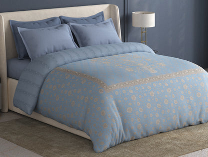 Spaces Meraki Light Blue Floral 100% Cotton 300 TC Double Quilt - 88 x 106 Inches