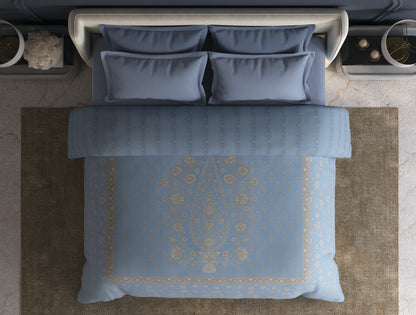Spaces Meraki Light Blue Floral 100% Cotton 300 TC Double Quilt - 88 x 106 Inches