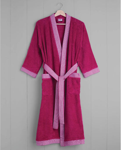 Spaces Hygro Cotton 400 GSM Sangria Solid Dobby Medium Bath Robe