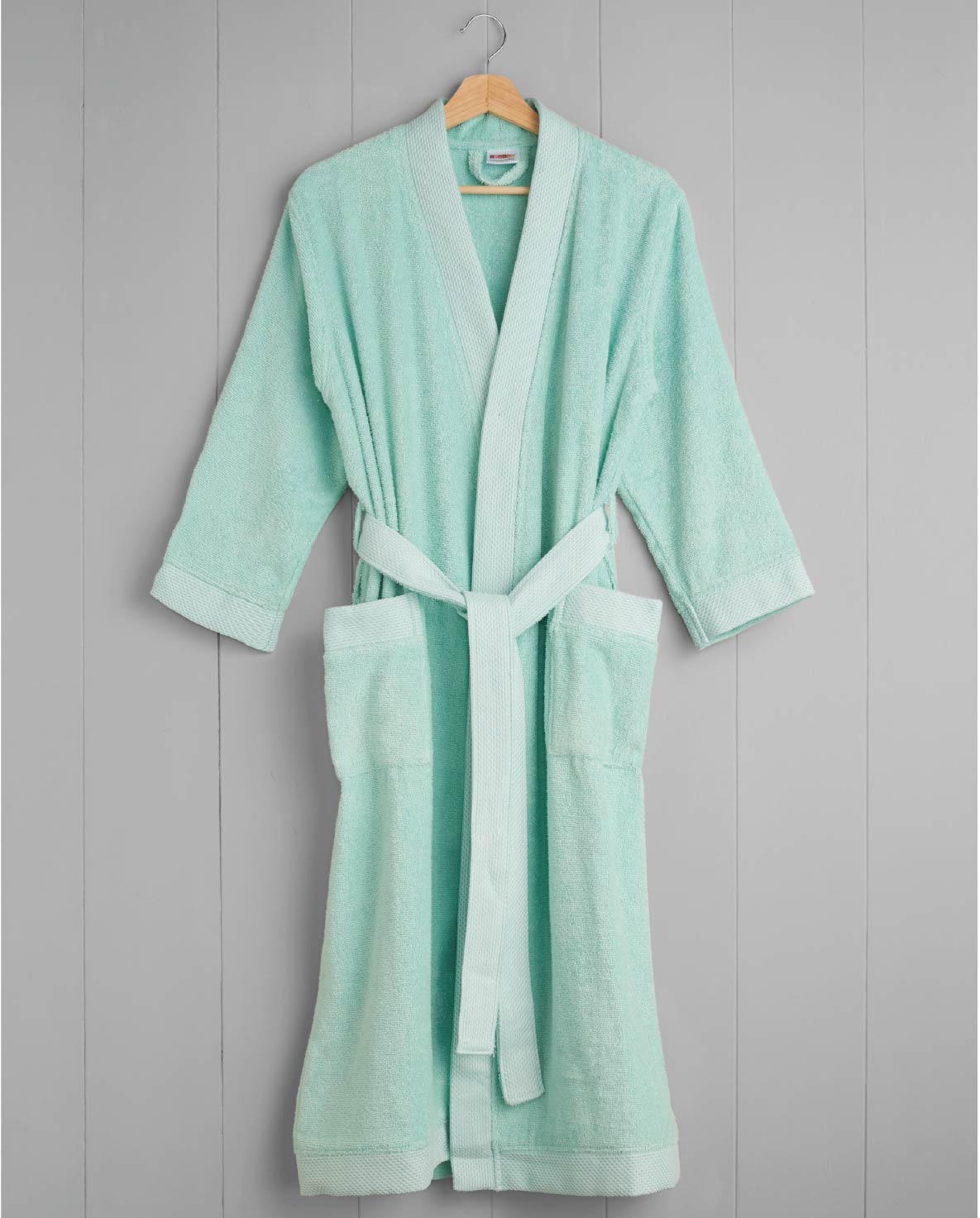 Spaces Hygro Cotton 400 GSM Aqua Green Solid Dobby Large Bath Robe