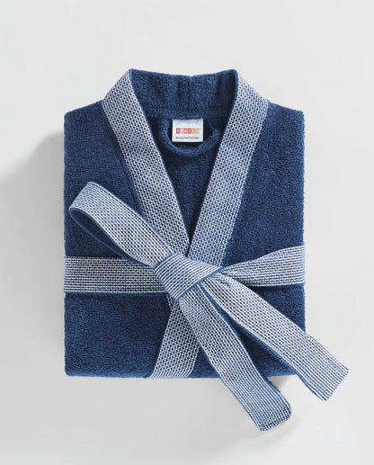 Spaces Hygro Cotton 400 GSM Midnight Blue Solid Dobby Large Bath Robe