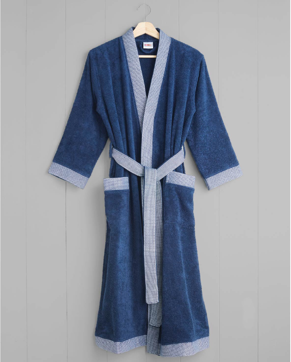 Spaces Hygro Cotton 400 GSM Midnight Blue Solid Dobby Large Bath Robe