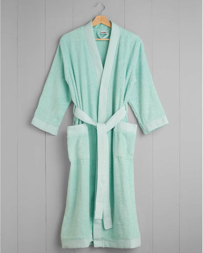 Spaces Hygro Cotton 400 GSM Aqua Green Solid Dobby X-Large Bath Robe