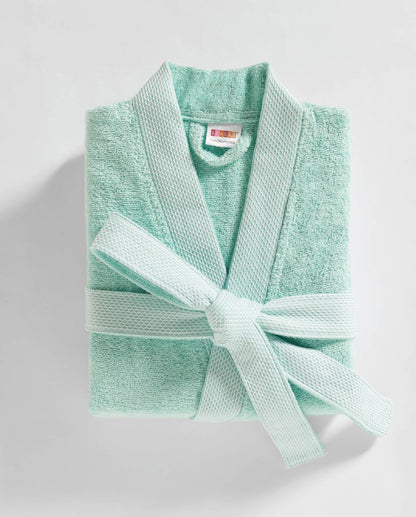 Spaces Hygro Cotton 400 GSM Aqua Green Solid Dobby X-Large Bath Robe