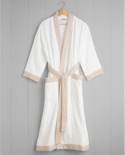 Spaces Hygro Cotton 400 GSM White Solid Dobby X-Large Bath Robe