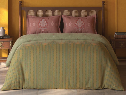 Spaces Tvara Light Green Floral 100% Cotton Large Bedsheet with 2 Pillow Covers - 108 x 108 Inches