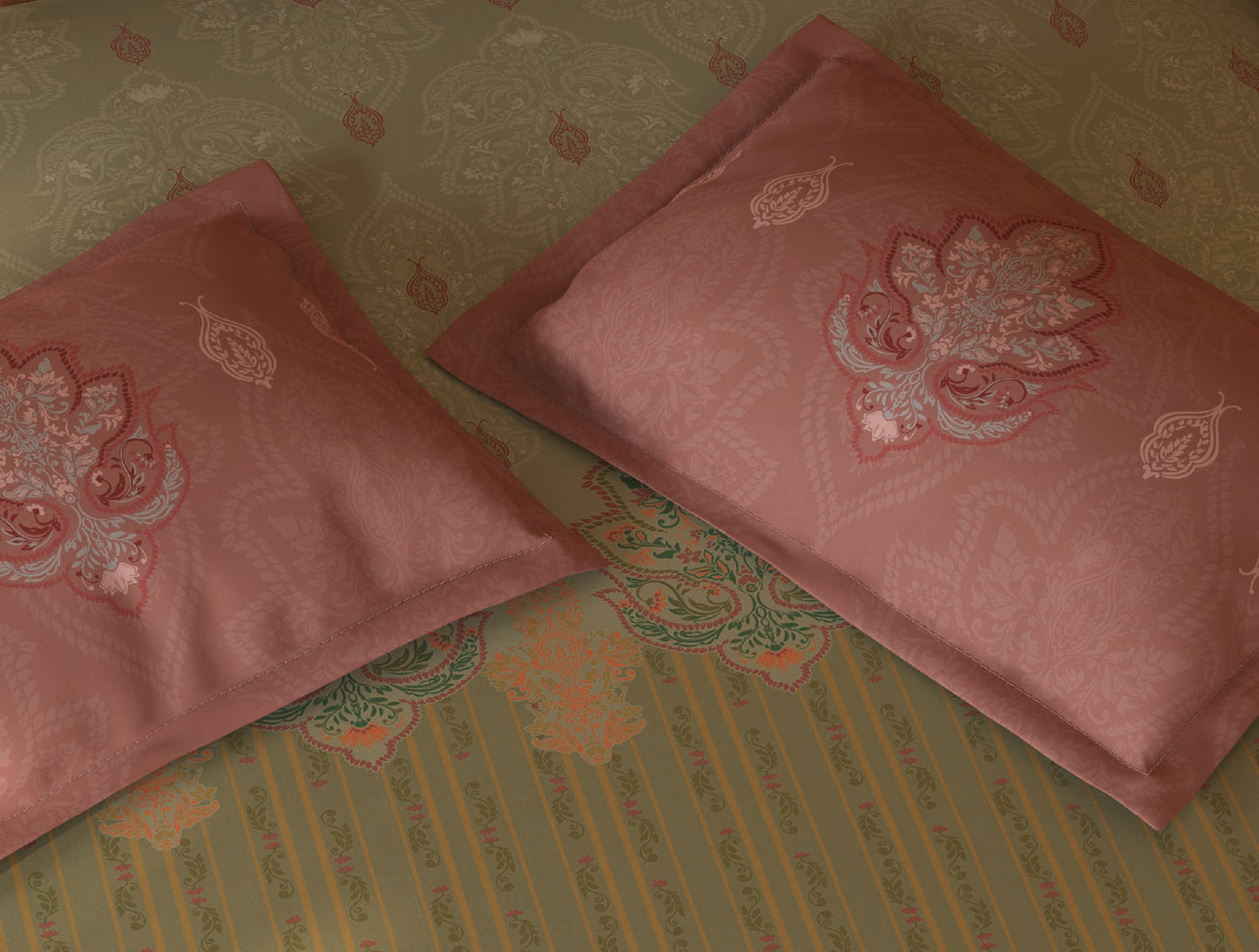 Spaces Tvara Light Green Floral 100% Cotton Large Bedsheet with 2 Pillow Covers - 108 x 108 Inches