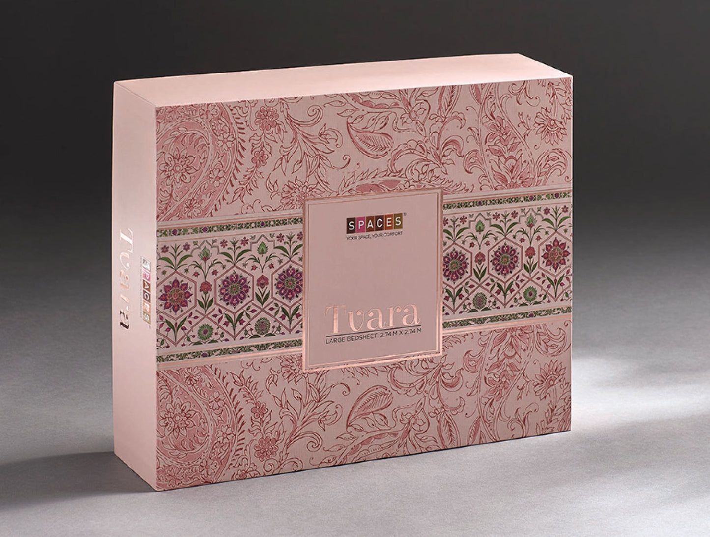 Spaces Tvara Beige Floral 100% Cotton Large Bedsheet with 2 Pillow Covers - 108 x 108 Inches
