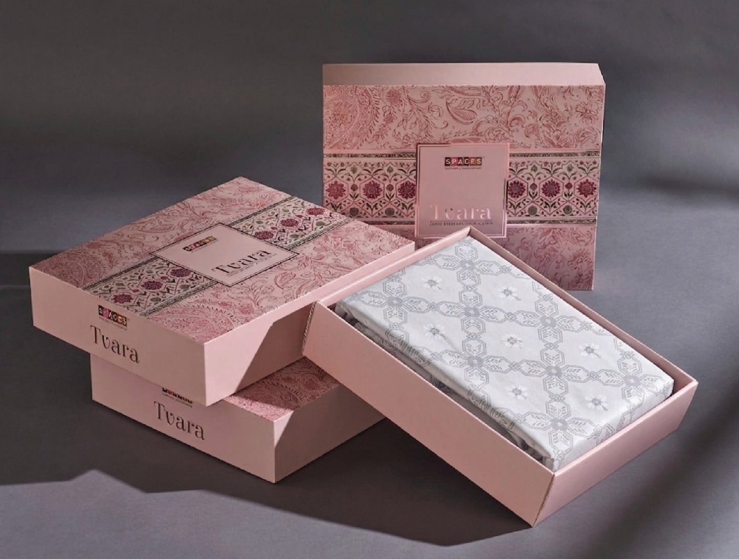 Spaces Tvara Light Violet Ornate 100% Cotton Large Bedsheet with 2 Pillow Covers - 108 x 108 Inches