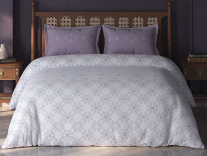 Spaces Tvara Light Violet Ornate 100% Cotton Large Bedsheet with 2 Pillow Covers - 108 x 108 Inches