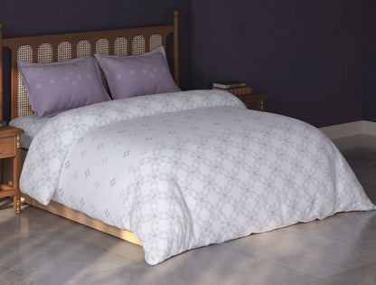Spaces Tvara Light Violet Ornate 100% Cotton Large Bedsheet with 2 Pillow Covers - 108 x 108 Inches