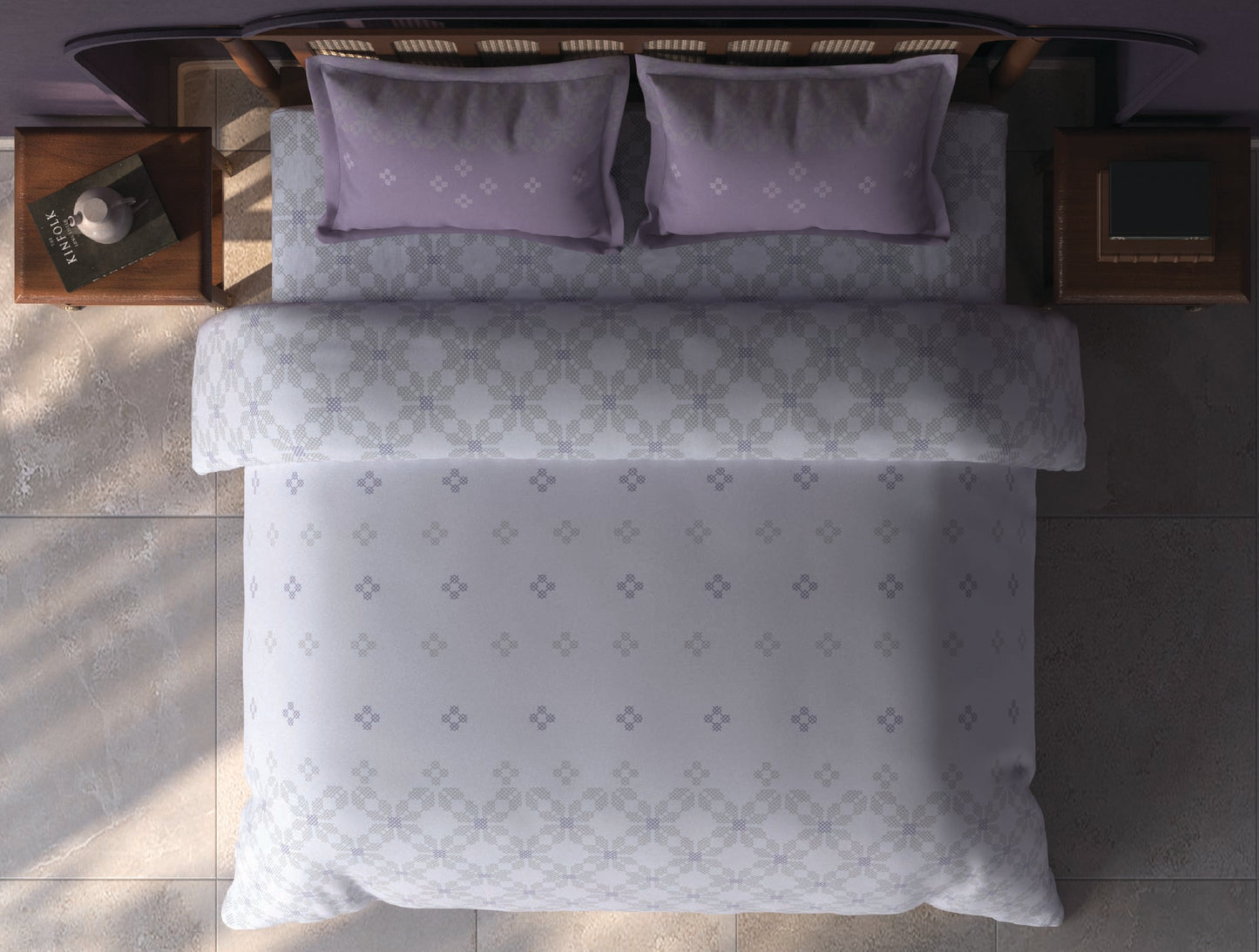 Spaces Tvara Light Violet Ornate 100% Cotton Large Bedsheet with 2 Pillow Covers - 108 x 108 Inches