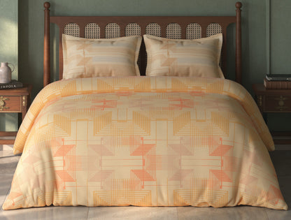 Spaces Tvara Peach Geometric 100% Cotton Large Bedsheet with 2 Pillow Covers - 108 x 108 Inches