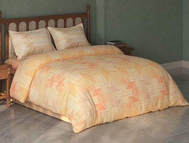 Spaces Tvara Peach Geometric 100% Cotton Large Bedsheet with 2 Pillow Covers - 108 x 108 Inches