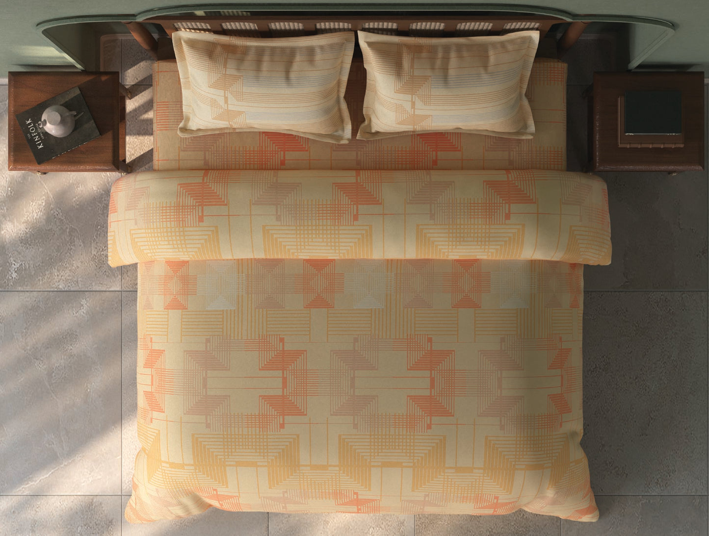 Spaces Tvara Peach Geometric 100% Cotton Large Bedsheet with 2 Pillow Covers - 108 x 108 Inches