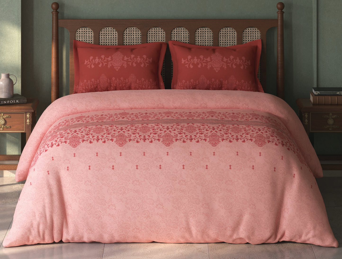 Spaces Tvara Blush Floral 100% Cotton Large Bedsheet with 2 Pillow Covers - 108 x 108 Inches
