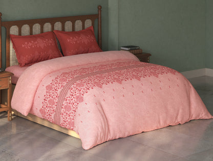 Spaces Tvara Blush Floral 100% Cotton Large Bedsheet with 2 Pillow Covers - 108 x 108 Inches