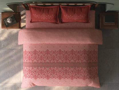 Spaces Tvara Blush Floral 100% Cotton Large Bedsheet with 2 Pillow Covers - 108 x 108 Inches