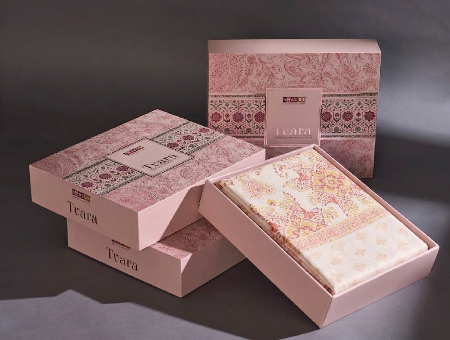 Spaces Tvara Light Blush Floral 100% Cotton Large Bedsheet with 2 Pillow Covers - 108 x 108 Inches