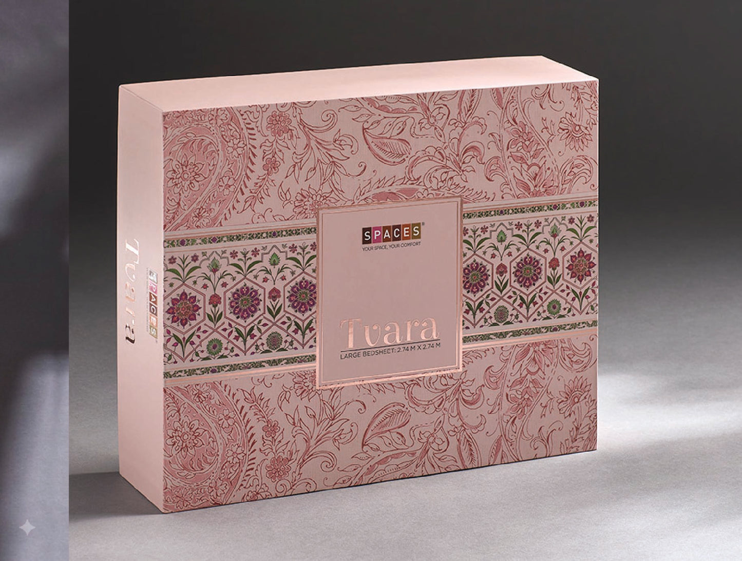 Spaces Tvara Light Blush Floral 100% Cotton Large Bedsheet with 2 Pillow Covers - 108 x 108 Inches