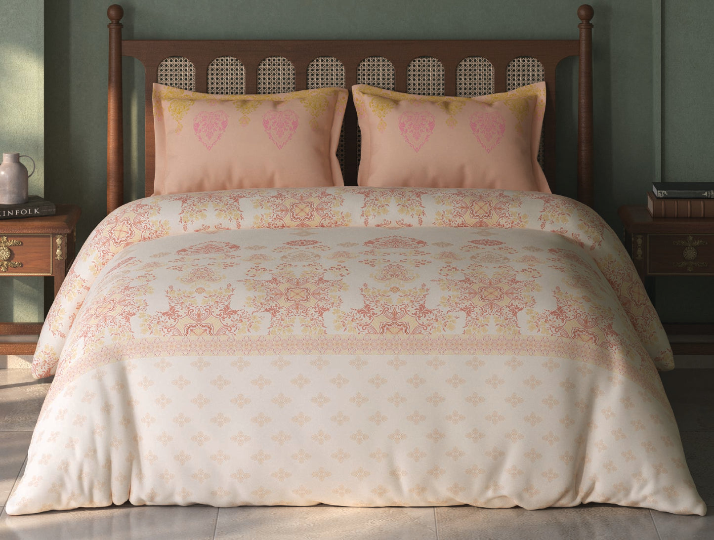 Spaces Tvara Light Blush Floral 100% Cotton Large Bedsheet with 2 Pillow Covers - 108 x 108 Inches