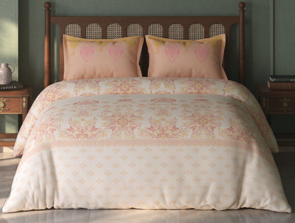 Spaces Tvara Light Blush Floral 100% Cotton Large Bedsheet with 2 Pillow Covers - 108 x 108 Inches
