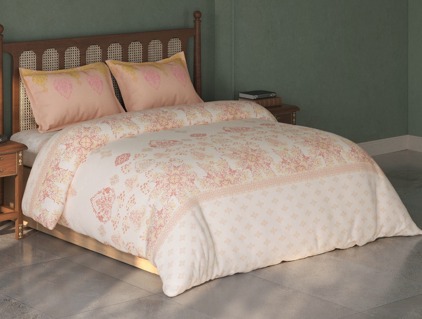 Spaces Tvara Light Blush Floral 100% Cotton Large Bedsheet with 2 Pillow Covers - 108 x 108 Inches